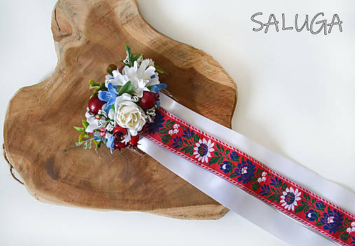 Ozdoby do vlasov - Kvetinový hrebienok do vlasov - červený - so stuhou - 15583030_