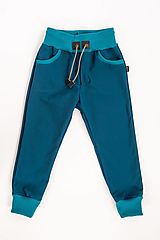 Detské oblečenie - softshell nohavice petrol klasický strih - 15581872_