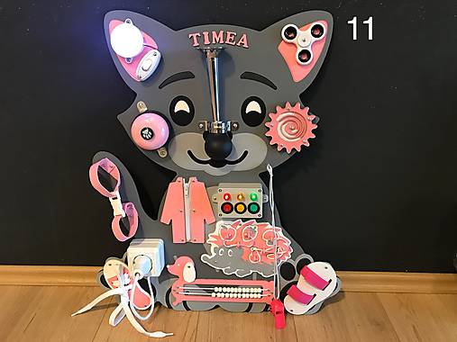 Hračky - Manipulačná tabuľa activity board MAČKA (variant 11 siva) - 15582736_