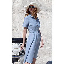 Šaty - Leona - ľanové košeľové šaty farby, modrá - 15585496_