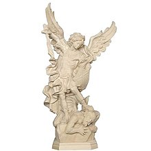Sochy - Drevená socha svätého Michala (7cm - Béžová) - 15585443_