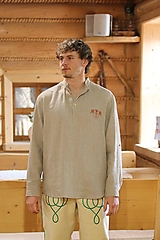 Pánske oblečenie - Pánska vyšívaná ľanová košeľa - 15586406_