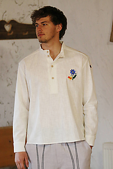 Pánske oblečenie - Pánska vyšívaná ľanová košeľa - 15586957_