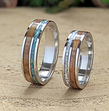 Prstene - Oceľové svadobné obrúčky s olivou a kameňmi - 15588934_