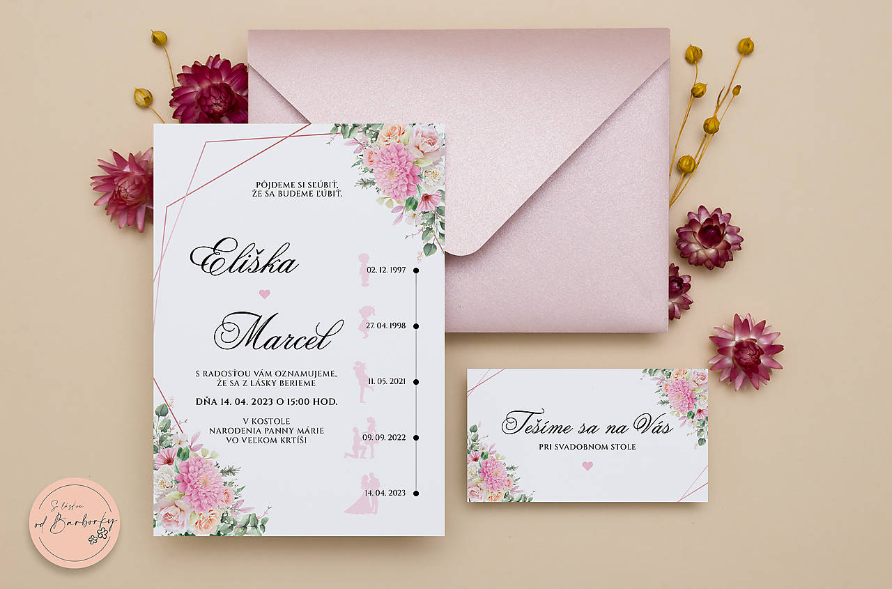 Svadobné oznámenie B#83A (LEPIACA ETIKETA NA VÍNO ALEBO INÝ ALKOHOL (vodeodolná))