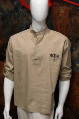 Pánske oblečenie - Pánska vyšívaná ľanová košeľa - 15589372_