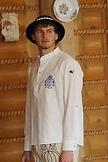 Pánske oblečenie - Pánska vyšívaná ľanová košeľa - 15588801_