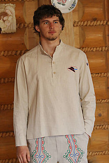 Pánske oblečenie - Pánska vyšívaná ľanová košeľa - 15588985_