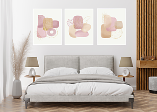 Grafika - Set 3 abstraktných plagátov ružové tvary - 15588603_