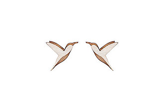 Náušnice - Drevené náušnice Natural Hummingbird Earrings - 15592815_