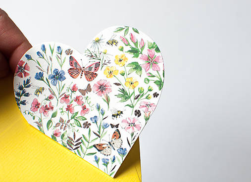 Papiernictvo - Mini prianie s obálkou srdiečko - lúka - 15593288_