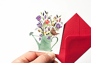 Papiernictvo - Mini prianie s obálkou "krhlička s kvetmi" - 15593251_
