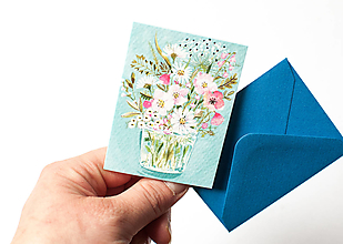 Papiernictvo - Mini prianie s obálkou "váza s kvetmi" - 15593256_