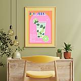 Grafika - Mojito retro farebný minimalistický print (plagát) (Orange & Pink plagát A3 vytlačený) - 15592984_