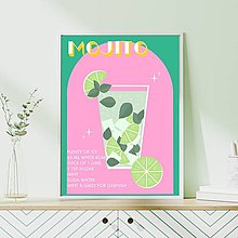 Grafika - Mojito retro farebný minimalistický print (plagát) (Green & Pink plagát A4 vytlačený) - 15592973_