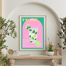Grafika - Mojito retro farebný minimalistický print (plagát) (Green & Pink plagát A3 vytlačený) - 15592978_