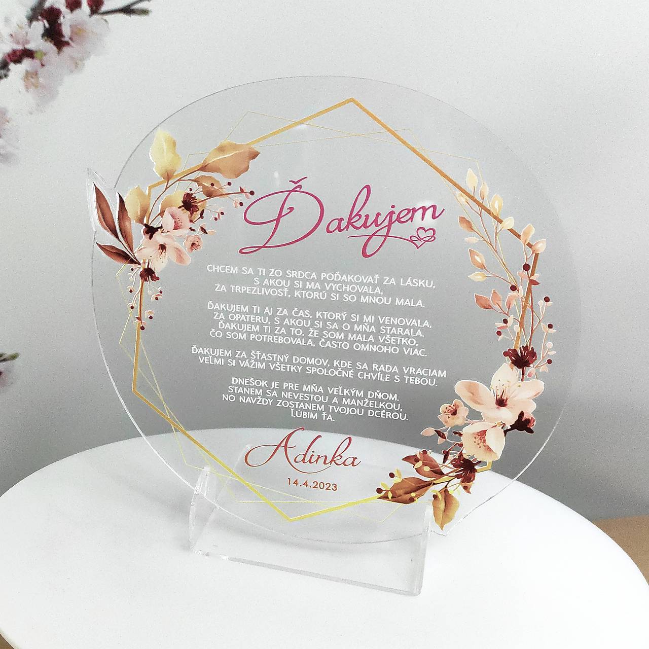 Poďakovanie rodičom akrylové PR018