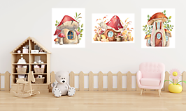 Obrazy - Set 3 plagátov pre deti do detskej izby domceky - 15592958_