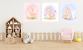 Obrazy - Set 3 plagátov pre deti do detskej izby srnky - 15593024_