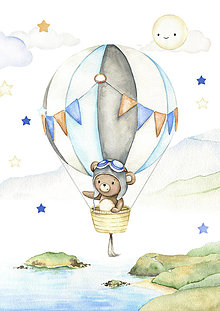 Obrazy - Plagát pre deti do detskej izby balón s medvedíkom - 15593358_