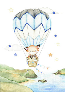 Obrazy - Plagát pre deti do detskej izby balón s líškou - 15593374_