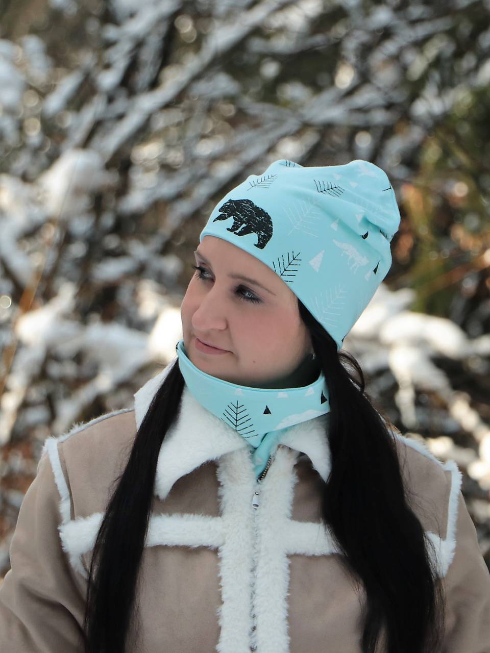 Lesné zvieratá mint úpletová čiapka, nákrčník alebo set