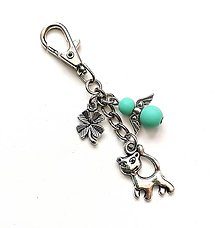 Kľúčenky - Kľúčenka "mačka" s anjelikom (smaragd svetlý) - 15594130_