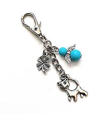 Kľúčenky - Kľúčenka "mačka" s anjelikom (modrá) - 15594135_