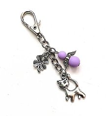 Kľúčenky - Kľúčenka "mačka" s anjelikom (fialová) - 15594137_