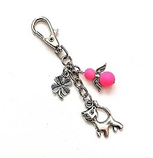 Kľúčenky - Kľúčenka "mačka" s anjelikom (ružová) - 15594138_