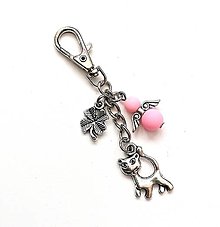 Kľúčenky - Kľúčenka "mačka" s anjelikom (ružová svetlá) - 15594139_