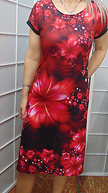 Šaty - Šaty s výkrojem - červené květy S - XXXL - 15593571_
