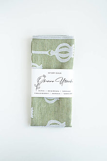 Úžitkový textil - Ľanová utierka v darčekovej krabičke (Makovičky - olivovo zelená) - 15593804_