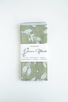 Úžitkový textil - Ľanová utierka v darčekovej krabičke (Šípky - olivovo zelená) - 15593816_