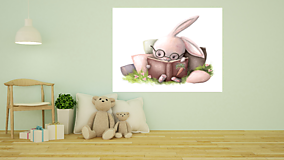 Obrazy - Plagát pre deti do detskej izby čítajúci zajačik - 15595323_