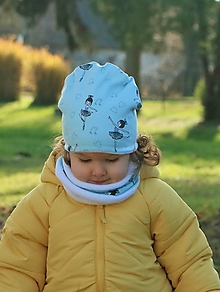 Detské čiapky - Baletka na modrej úpletová čiapka, nákrčník alebo set - 15595869_