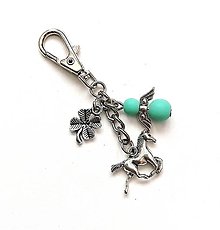 Kľúčenky - Kľúčenka "kôň" s anjelikom (smaragd svetlý) - 15597425_