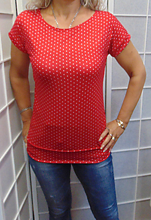 Topy, tričká, tielka - Tričko puntíky na červené XS - XXXL - 15595815_