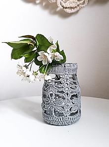 Svietidlá a sviečky - Šedý čipkový svietnik / váza - 15596052_