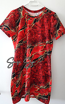 Šaty - Červené Mramorové Tričkošaty - 15598094_