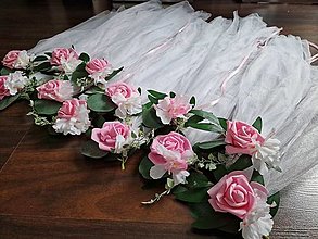 Dekorácie - Mašle 50 cm tyl fvŕba a ružové ruže - 15597810_