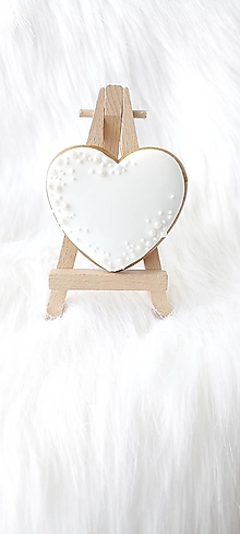 Darčeky pre svadobčanov - Medovníkové srdce biele s perličkami - 15600240_