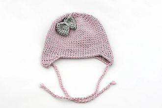 Detské čiapky - Bledoružovo-šedá ušianka MERINO - 15603112_