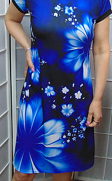 Šaty - Šaty květy na modré S - XXXL - 15604330_