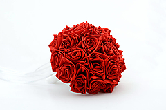 Kytice pre nevestu - Saténová kytica svadobná červená ruže veľká - 15603243_