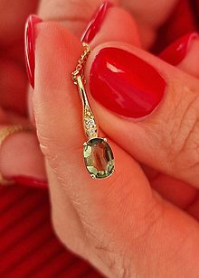Náhrdelníky - Zlatý prívesok Mandolina s pravými diamantmi 0,0183Ct a moldavitom oválneho tvaru - 15602801_