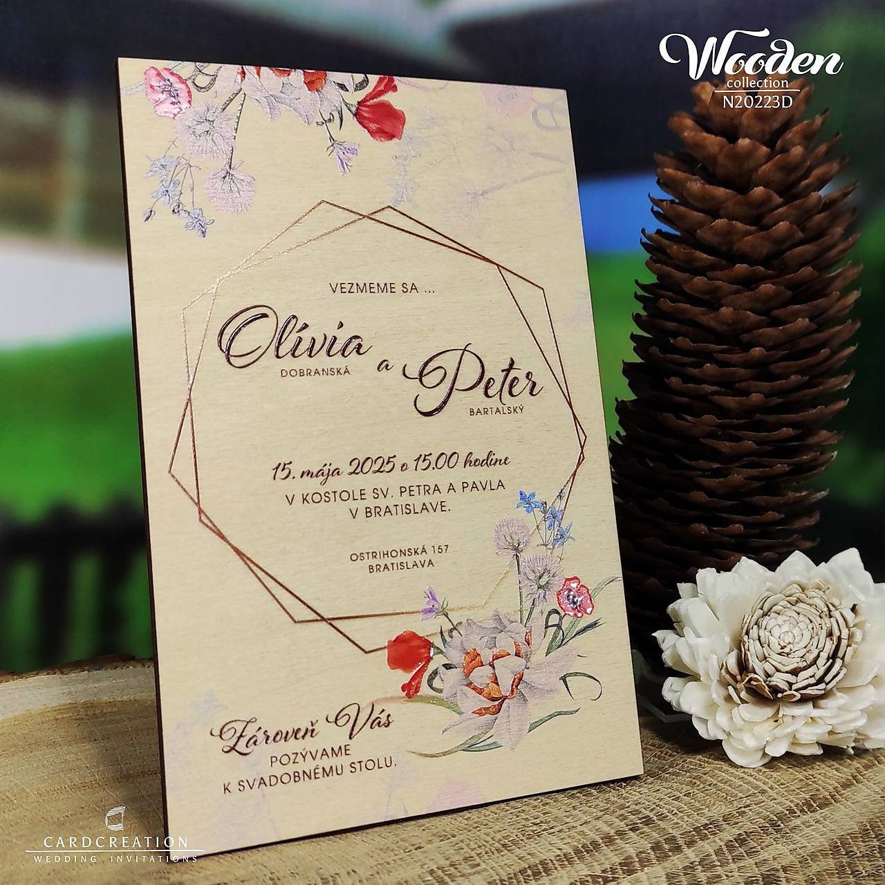 Drevené svadobné oznámenie N20223D