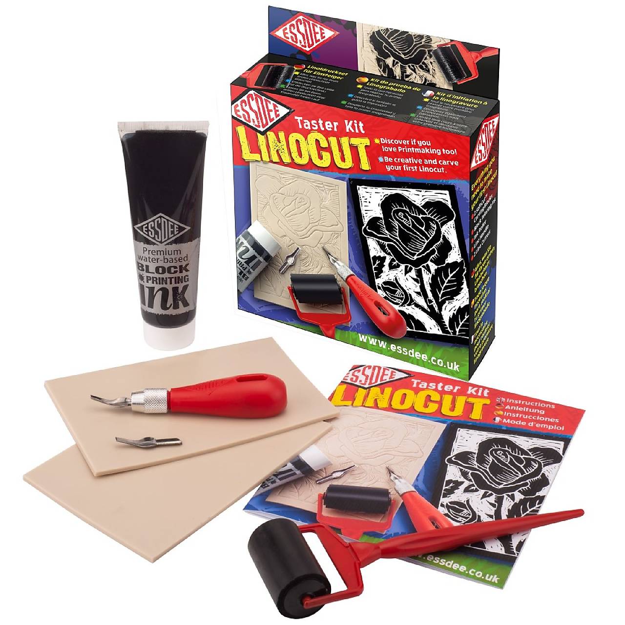 Sada na linoryt - taster kit linocut (rydlá, farba, lino, valček)