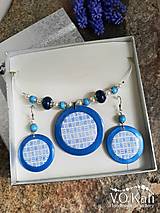 Sady šperkov - Sada šperkov (aj) z polymérovej hmoty - bielo-modré kruhy - 15604788_