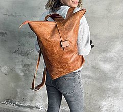 Batohy - ŠKORICOVÝ kožený ruksak - 15605913_